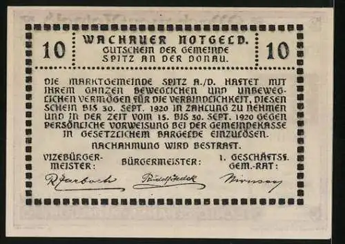Notgeld Spitz / Donau 1920, 10 Heller, Schloss Ranna-Mühldorf Landschaft
