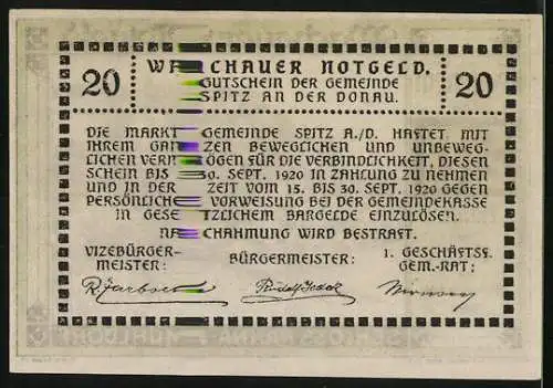 Notgeld Spitz / Donau 1920, 20 Heller, Schloss Ranna-Mühldorf Motiv