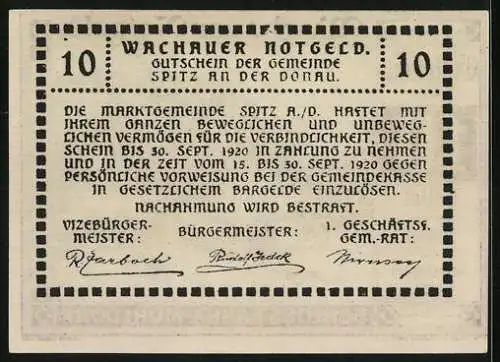 Notgeld Spitz / Donau 1920, 10 Heller, Schloss Ranna-Mühldorf-Motiv