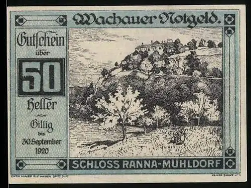 Notgeld Spitz / Donau 1920, 50 Heller, Schloss Ranna-Muhldorf Darstellung