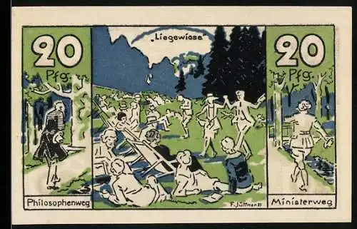 Notgeld Bad Harzburg 1921, 20 Pfennig, Liegewiese und Elfenreigen auf Donars Wiesen