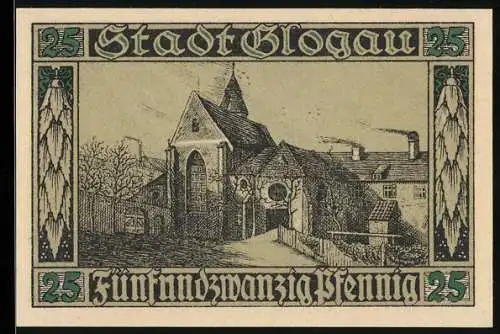 Notgeld Glogau 1920, 25 Pfennig, Kirche und Heiligenfiguren, gültig bis einen Monat nach Aufruf