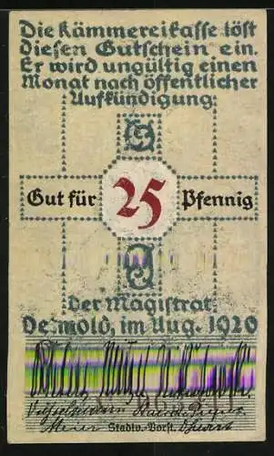 Notgeld Detmold 1920, 25 Pfennig, Hermannsdenkmal, Bäume, deutsche Einigkeit und Stärke