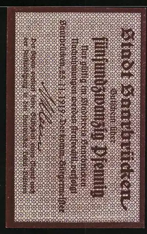 Notgeld Saarbrücken 1919, 25 Pfennig, Stadtkreis-Gebäude und Schriftzug