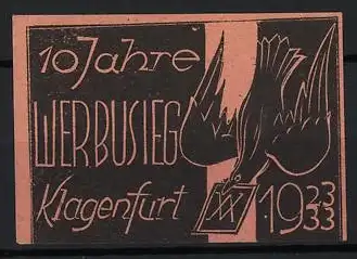 Reklamemarke Klagenfurt, 10 Jahre Werbusieg, Brieftaube 1923-1933