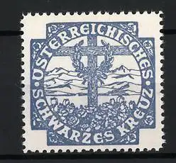 Reklamemarke Österreich, Schwarzes Kreuz, Kriegsgrab mit Alpenpanorama