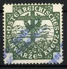 Reklamemarke Österreich, Schwarzes Kreuz, Kriegsgrab mit Alpenpanorama