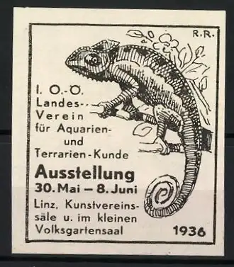 Reklamemarke Linz, Ausstellung für Aquarien &amp Terrarien-Kunde 1936, Chamäleon