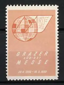 Reklamemarke Graz, Grazer Süd-Ost Messe 1959, Globus und Wappen