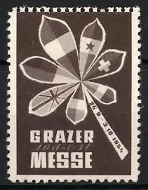 Reklamemarke Graz, Grazer Messe 1954, Kastanienblatt mit Flaggen