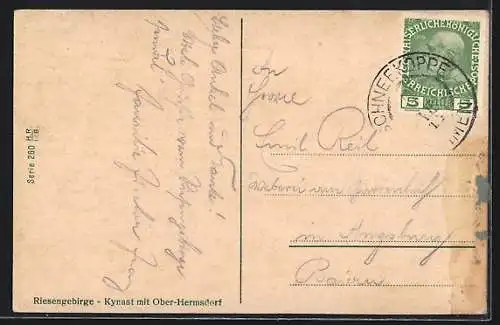 AK Ober-Hermsdorf /Riesengebirge, Ortsansicht mit Kynast