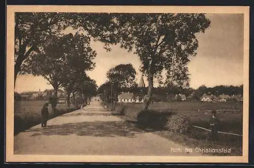 AK Christiansfeld, Landstrasse mit Passanten