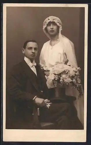 Foto-AK Aura und Fritz Syrkora zur Hochzeit