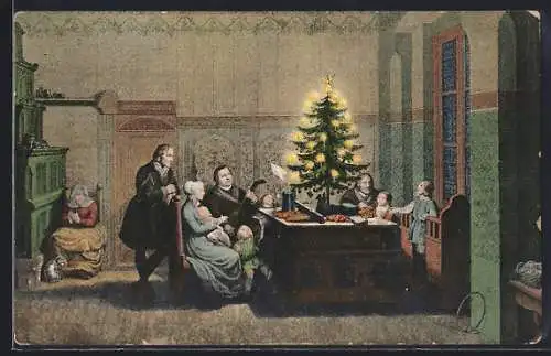 AK Wittenberg, Martin Luther im Kreise seiner Familie am Christabend 1536, Weihnachtsbaum