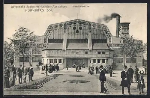 AK Nürnberg, Bayerische Jubiläums-Landes-Ausstellung 1906, Vor der Maschinenhalle