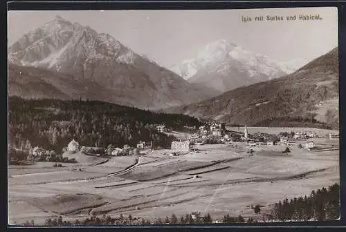 Foto-AK Fritz Gratl: Igls, Ortsansicht mit Serles und Habicht