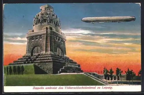 AK Leipzig, Zeppelin umkreist das Völkerschlachtdenkmal