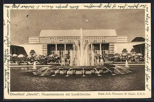 AK Düsseldorf, Grosse Ausstellung 1926, Gesolei, Hauptrestaurant mit Leuchtfontäne