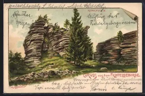 Künstler-AK Erwin Spindler: Rudolfstein im Fichtelgebirge