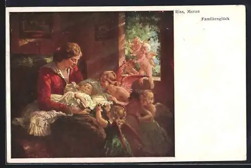 Künstler-AK Thomas Riss: Glückliche Mutter mit ihren Kindern