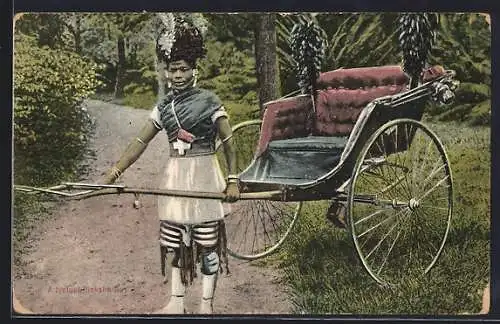 AK Ein Rikschafahrer mit seiner Rikscha im Park