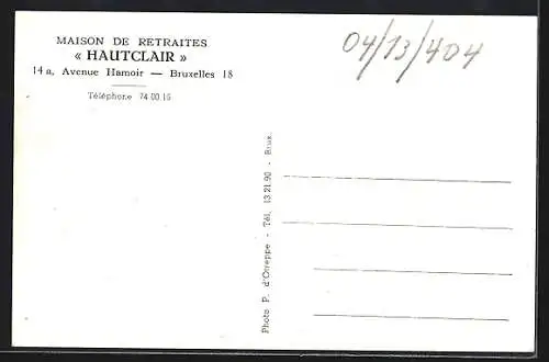 AK Brüssel / Bruxelles, Maison de retraites Hautclair, avenue Hamoir 14a