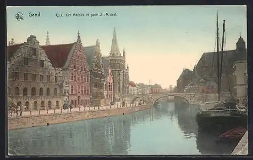 AK Gand, Quai aux Herbes et pont St. Michel