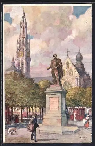 Künstler-AK Antwerpen, Standbeeld van P.P. Rubens