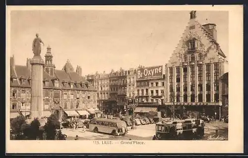 AK Lille, Grand`Place, Strassenbahn