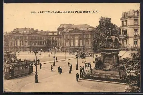 AK Lille, Faidherbe et la Préfecture, Strassenbahn