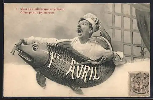 AK Koch mit einem grossen Fisch, 1. April