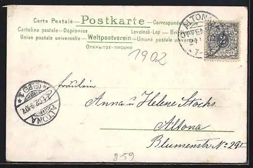 Lithographie Passanten in kleinem Städtchen im Winter, mit Nachtwächter - Neujahrsgruss