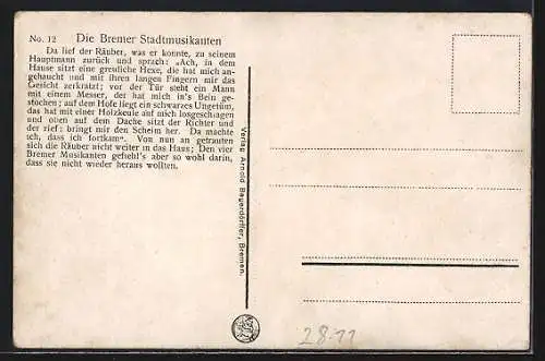 AK Die Bremer Stadtmusikanten, Der Räuber läuft zu seinem Hauptmann zurück