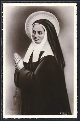 AK Sainte Bernadette im Nonnen-Habit mit Heiligenschein