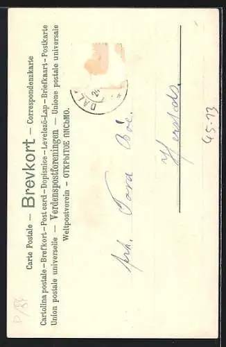 Lithographie Junges Paar in Tracht beim Schlittschuhlaufen