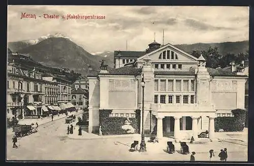 AK Meran, Theater und Habsburgerstrasse, Pferdegespann