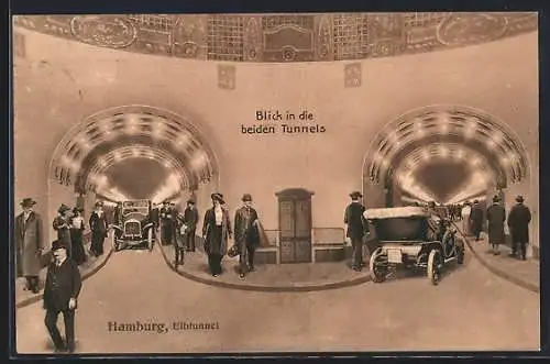 AK Hamburg, Elbtunnel, Innenansicht der beiden Tunnels