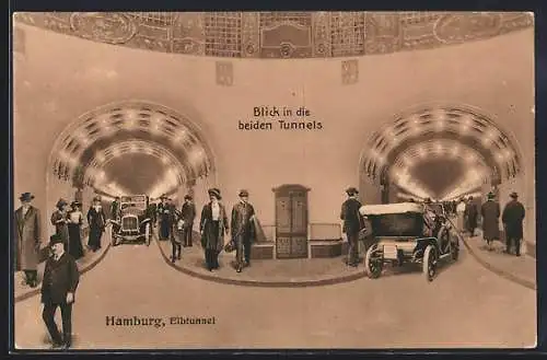 AK Hamburg, Elbtunnel, Blick in die beiden Tunnels