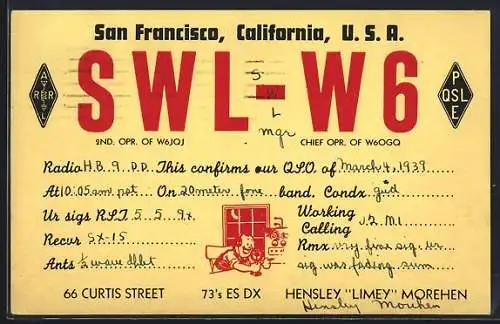 AK San Francisco, Cal., Radio HB9DD, Station SWL-W6, Mann am Radiosender