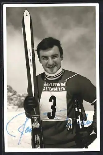 AK Skirennläufer Reinhard Tritscher mit Skiern, Autograph