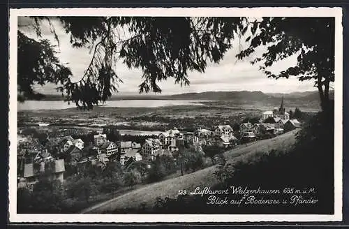 AK Walzenhausen, Ortsblick mit Bodensee und Pfänder