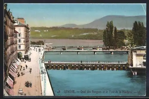 AK Genève, Quai des Bergues et le Pont de la Machine