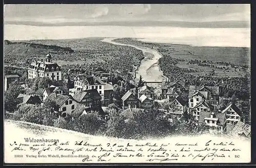 AK Walzenhausen, Ortspanorama mit Blick auf den Bodensee