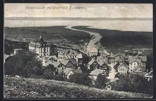 AK Walzenhausen, Teilansicht mit Rhein und Bodensee