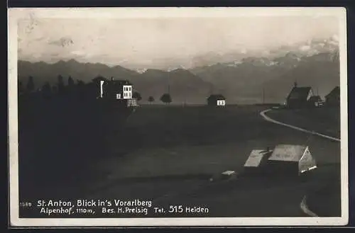 AK St. Anton, Blick ins Vorarlberg mit Hotel Alpenhof