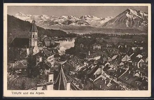 AK Thun, Teilansicht und die Alpen