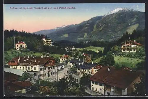 AK Igls, Ortsansicht mit Gasthof Altwirt und Patscherkofel