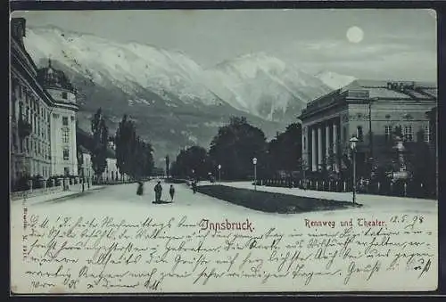 Mondschein-AK Innsbruck, Rennweg und Theater