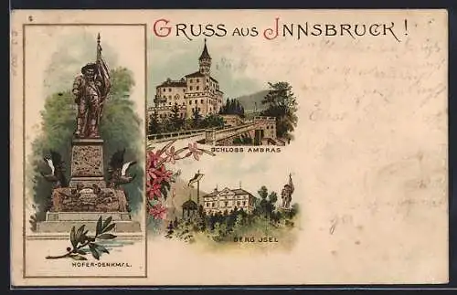 Lithographie Innsbruck, Schloss Ambras, Hofer-Denkmal