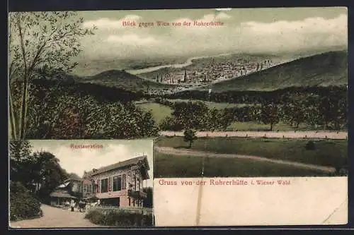 AK Wien-Wiener Wald, Restaurant Rohrerhütte, Blick gegen die Stadt